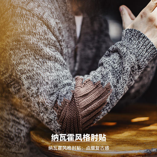 马登工装美式复古青果领毛衫老钱风套头毛衣针织衫灰色外套男冬 商品图2