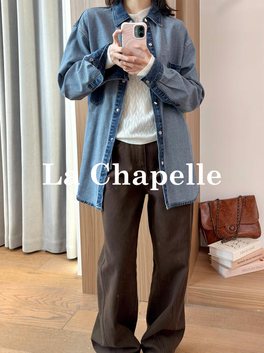 专柜实拍【撞色衬衫】拉夏贝尔/La Chapelle单宁回潮~复古牛仔衬衫长袖设计感宽松衬衣外套 商品图2