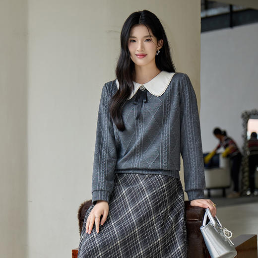 奢姿大码女装2025冬季减龄蝴蝶结娃娃领卫衣胖妹妹时尚休闲上衣9954253946A 商品图0