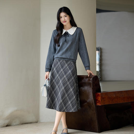 奢姿大码女装2025冬季减龄半松紧腰百搭裙子胖妹妹格纹时尚半身裙9954453946B 商品图1