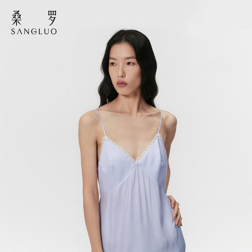 法式浪漫』桑罗藤萝紫睡裙桑蚕丝女款蕾丝吊带长裙可外穿 商品图3