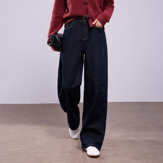 初语不易褪色牛仔裤女新款解构设计半破缝阔腿裤显瘦长裤 商品图1