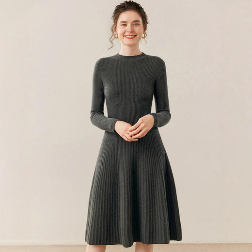 「高货rig」全新升级【铂金会员487/天猫659/差价172】(13515)洛诗琳气质针织羊绒连衣裙2025秋冬新款修身显瘦中长A字裙 商品图1