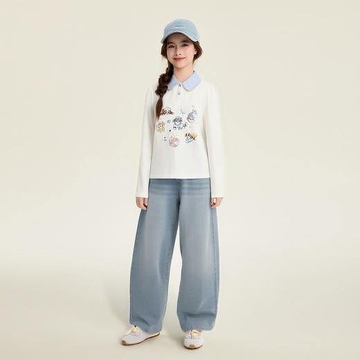 笛莎Deesha 童装女童T恤2026春新款甜美翻领萌宠印花T恤 商品图2
