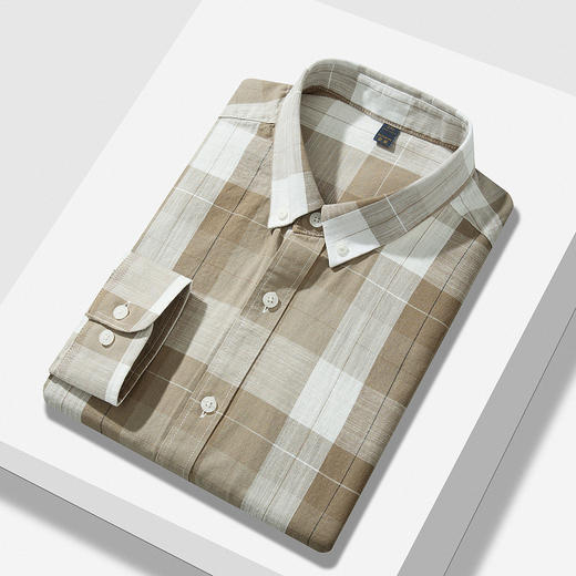 【100%棉】罗蒙男士长袖格子衬衫休闲时尚百搭舒适大众款日常百搭衬衣 商品图2