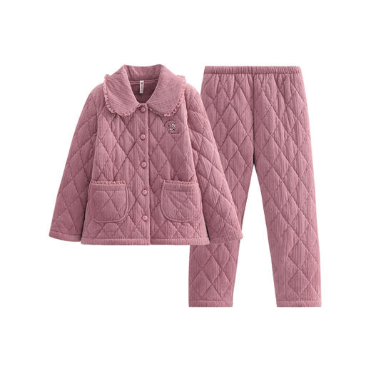 芬腾睡衣女冬季三层加厚珊瑚绒夹棉套装女款加绒抗静电家居服棉袄 商品图4