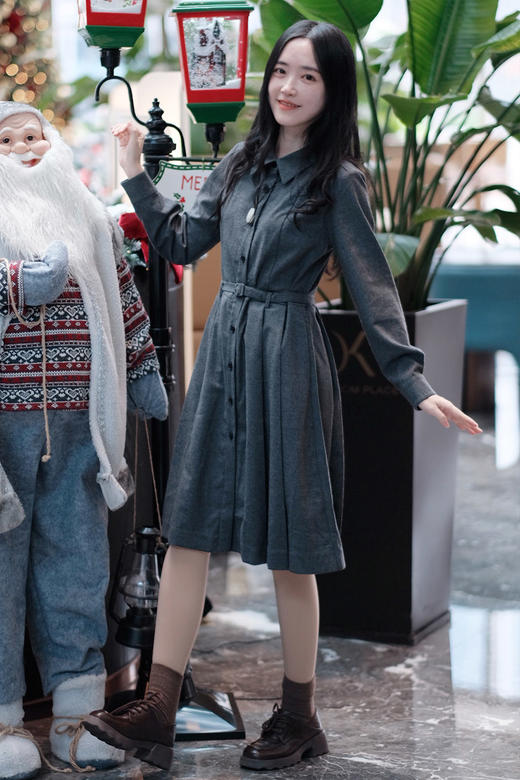 【高品质私服】【IC翻领长袖打褶连衣裙】具有良好弹性和柔软手感，穿着舒适G1604-CC【无标出货 介意慎拍】 商品图0