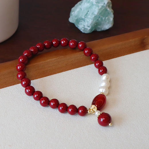 【红颜·红玛瑙朱砂手串】朱砂手串女本命年平安葫芦平安扣手链福禄淡水珍珠串珠子手饰品 商品图1