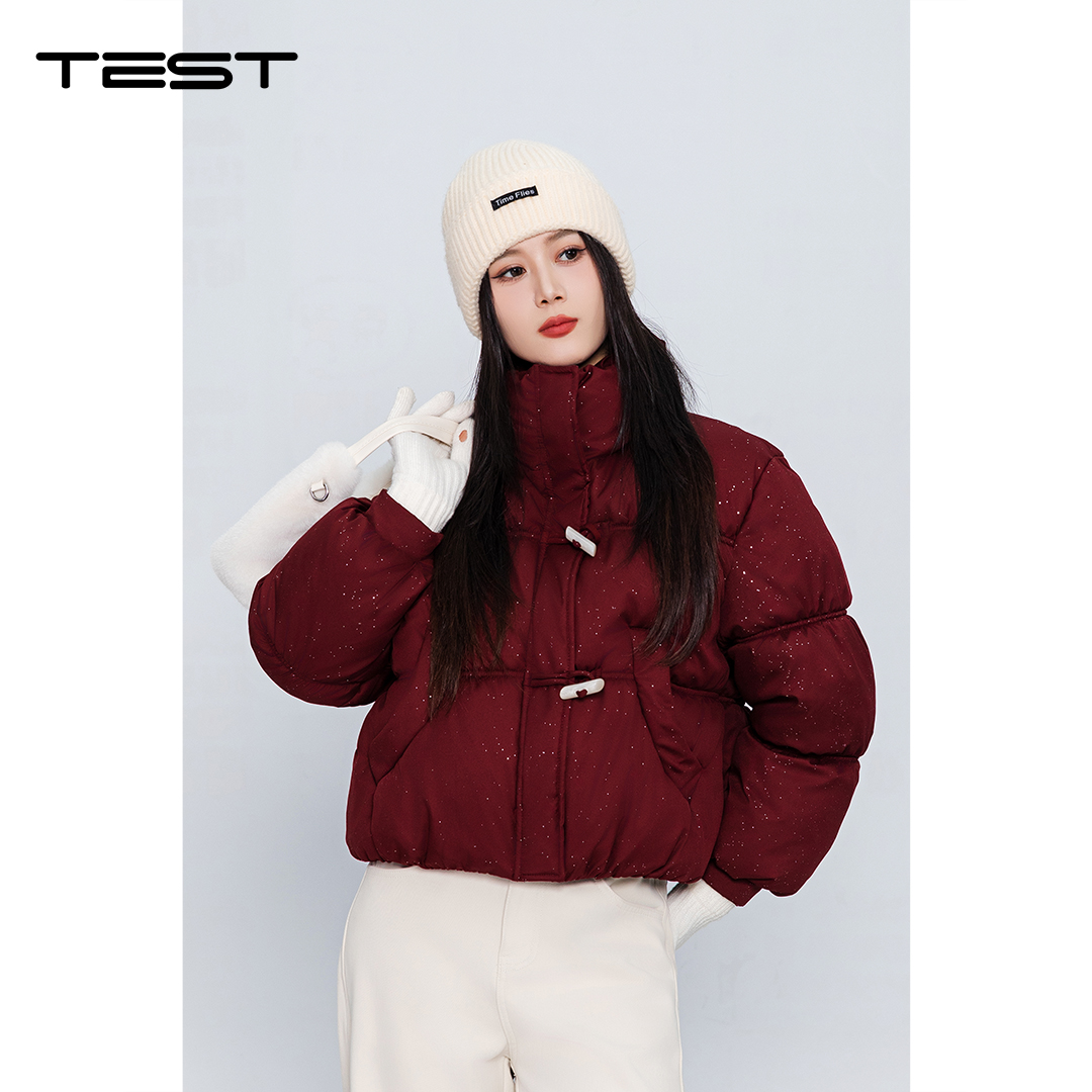 冬上新时尚复古酒红细闪立领棉衣2254193