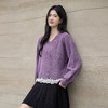奢姿大码女装2025冬季时尚蕾丝拼接V领针织衫胖妹妹气质减龄上衣9854653951 商品缩略图2