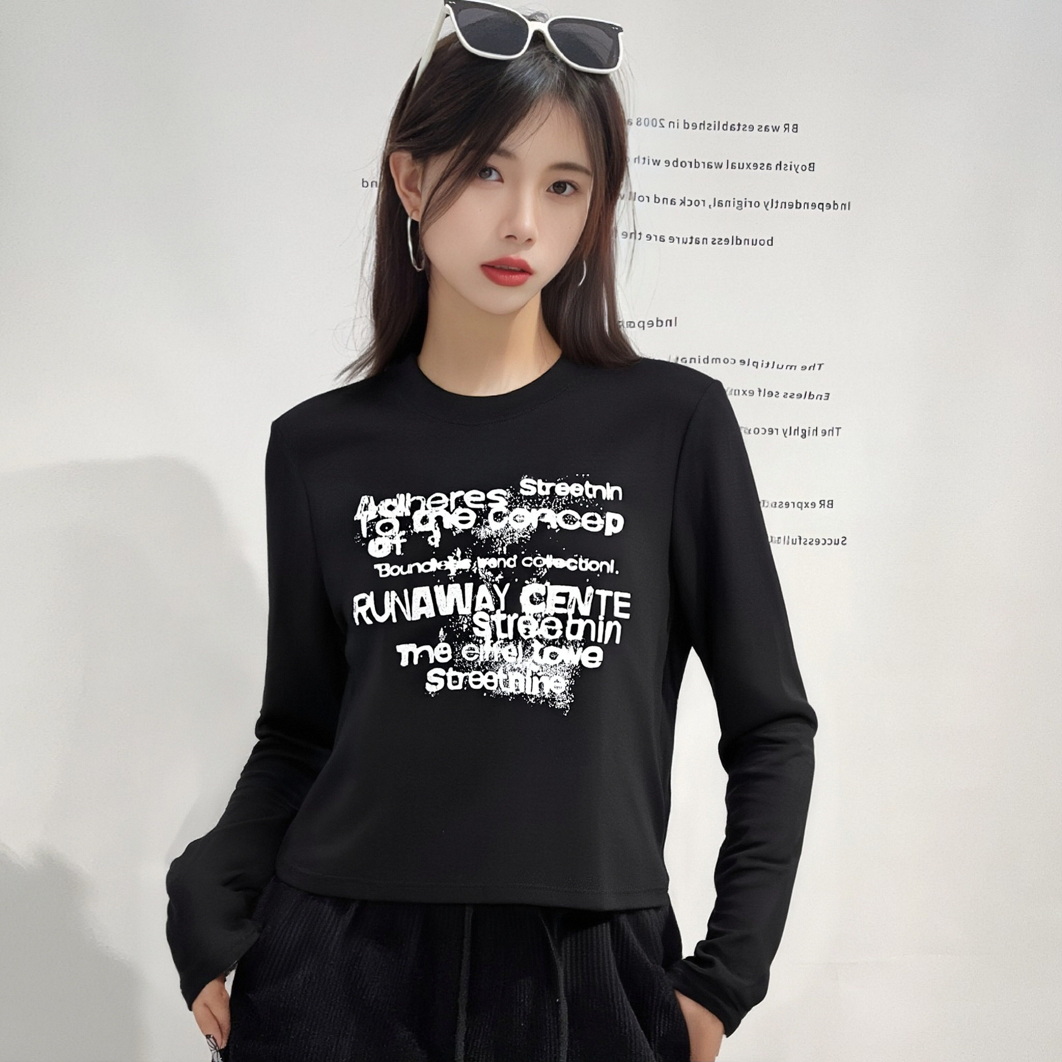 NC圆领图案针织长袖T恤50709（黑）秋季253012370321