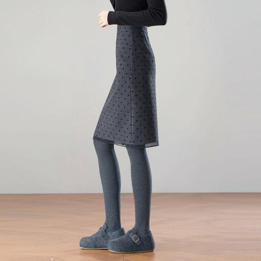 「自」全新升级【铂金会员146/天猫199/差价53】(14025)洛诗琳气质波点毛呢半身裙2025冬季高腰显瘦花边拼接包臀裙 商品图1