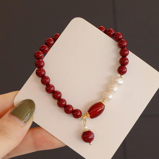 【红颜·红玛瑙朱砂手串】朱砂手串女本命年平安葫芦平安扣手链福禄淡水珍珠串珠子手饰品 商品图2
