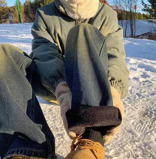 D122452新款两色贴皮标重工水洗串标相拼加绒加厚牛仔裤 商品图7