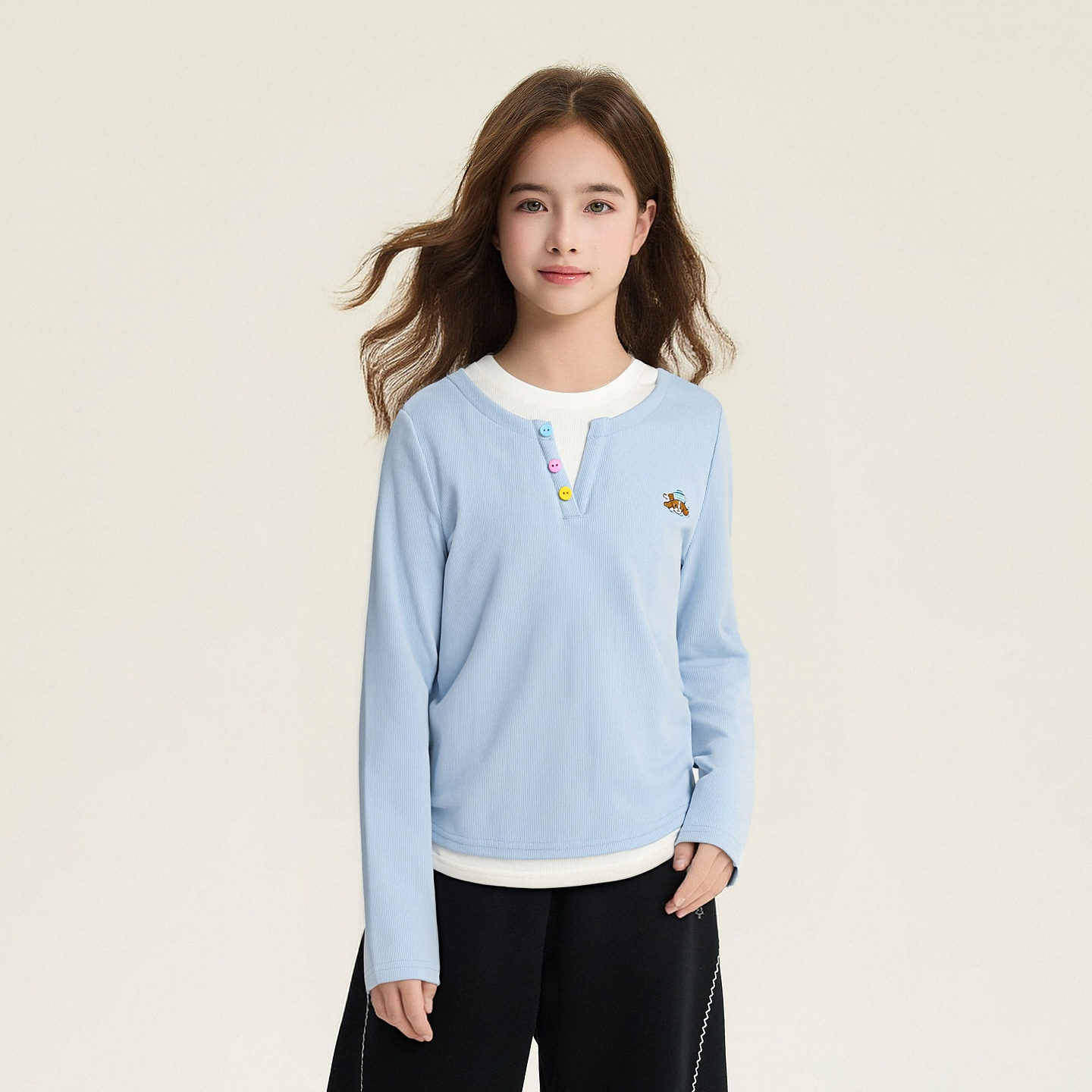 笛莎Deesha 童装女童T恤2026春新款撞色假两件长袖T恤