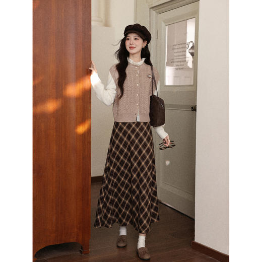 鹿向南「咖啡拿铁」卡其色假两件设计感拼接毛衣女冬季针织衫上衣 商品图2