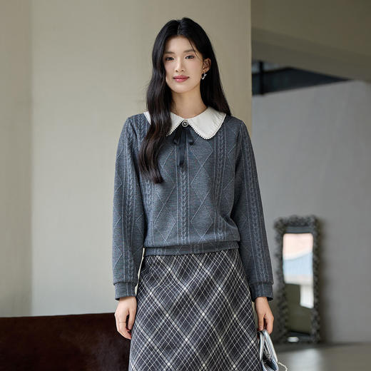 奢姿大码女装2025冬季减龄蝴蝶结娃娃领卫衣胖妹妹时尚休闲上衣9954253946A 商品图2