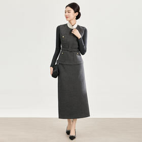 「高货wl」全新升级【铂金会员422/天猫569/差价147】(99308)洛诗琳2025轻奢羊毛混纺马甲针织打底直筒半裙三件套