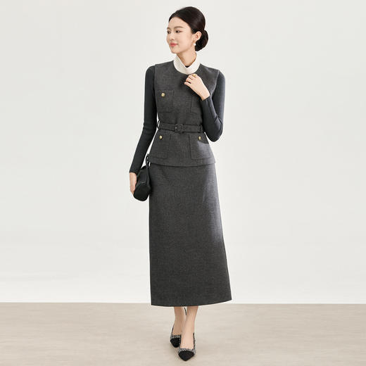 「高货wl」全新升级【铂金会员422/天猫569/差价147】(99308)洛诗琳2025轻奢羊毛混纺马甲针织打底直筒半裙三件套 商品图0