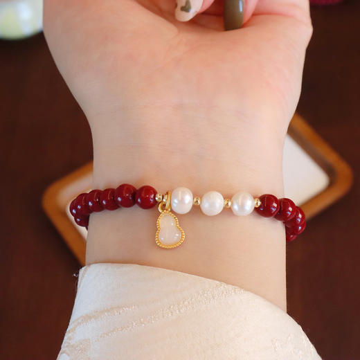 【红颜·红玛瑙朱砂手串】朱砂手串女本命年平安葫芦平安扣手链福禄淡水珍珠串珠子手饰品 商品图3