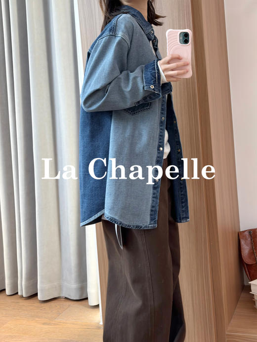 专柜实拍【撞色衬衫】拉夏贝尔/La Chapelle单宁回潮~复古牛仔衬衫长袖设计感宽松衬衣外套 商品图3