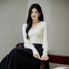 奢姿大码女装2025冬季减龄蕾丝花边V领上衣胖妹妹时尚百搭针织衫9853603097 商品缩略图0