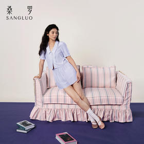 法式V领』桑罗泡泡袖睡衣桑蚕丝女士短袖短裤家居服套装