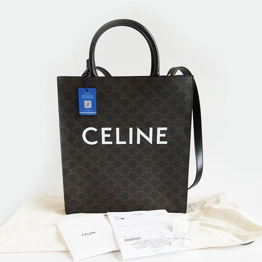 【95新】CELINE思琳中号老花拼黑色凯旋门tote琴谱手提单肩包女士 231225AK47 商品图1