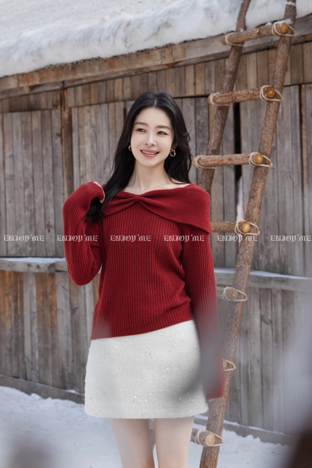 【门店同款】ENJOY冬季“午马”一字领蝴蝶结针织上衣 168843722