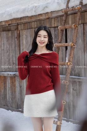 【门店同款】ENJOY冬季“午马”一字领蝴蝶结针织上衣 168843722