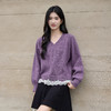 奢姿大码女装2025冬季时尚蕾丝拼接V领针织衫胖妹妹气质减龄上衣9854653951 商品缩略图0