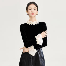 「高货wl」全新升级【铂金会员220/天猫289/差价69】(00900)洛诗琳法式浪漫四方立绒衬衫2025秋冬蕾丝花瓣领丝绒上衣