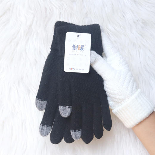 「9.9到手！加绒加厚」手套女冬季双螺口防寒可爱骑行触屏毛线针织保暖手套 商品图2
