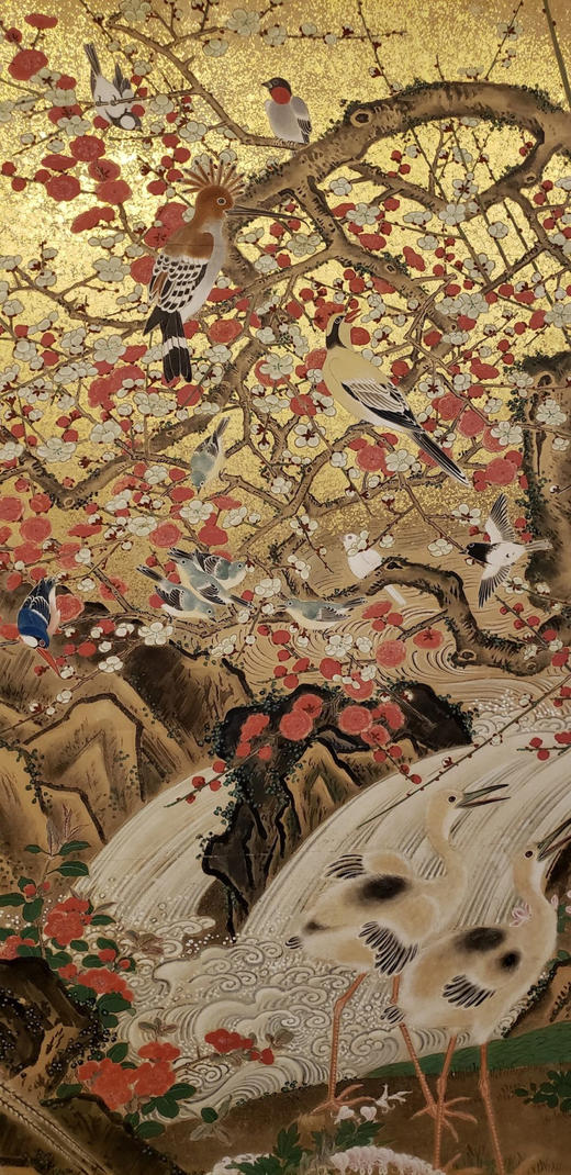 独角鹿西洋古董19世纪初日本江户时期出品狩野派风格「旭日花鸟走兽」主题金地纸本设色六曲屏风 商品图9