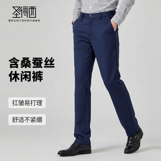 【含桑蚕丝】圣得西2025年冬季男士青年休闲裤直筒商务通勤长裤 商品图1