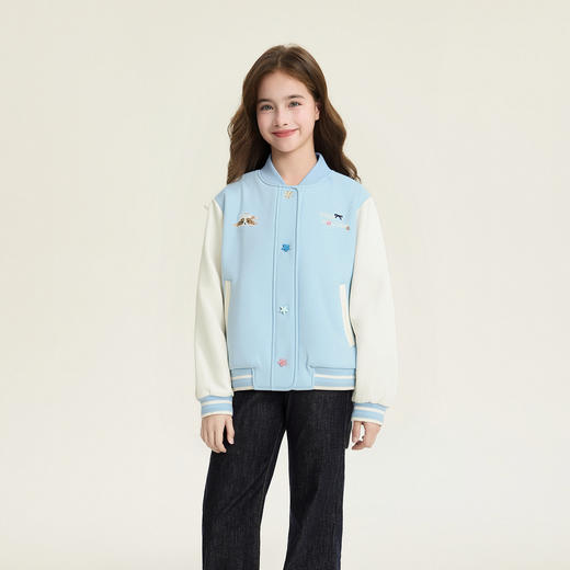 笛莎Deesha 童装女童外套2026春新款撞色拼接空气层棒球服外套 商品图2