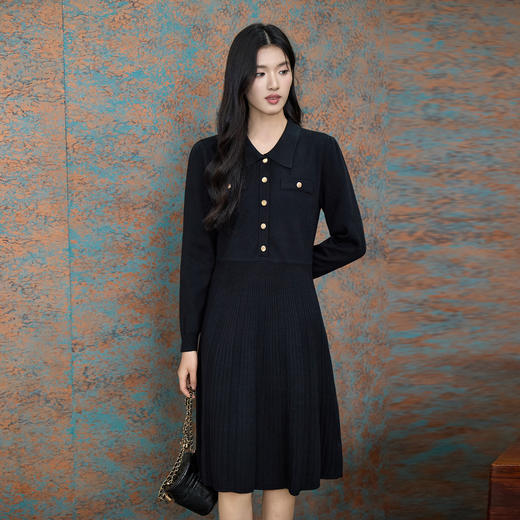 奢姿大码女装2025秋季减龄假口袋设计连衣裙胖妹妹翻领针织裙子9853891040 商品图2