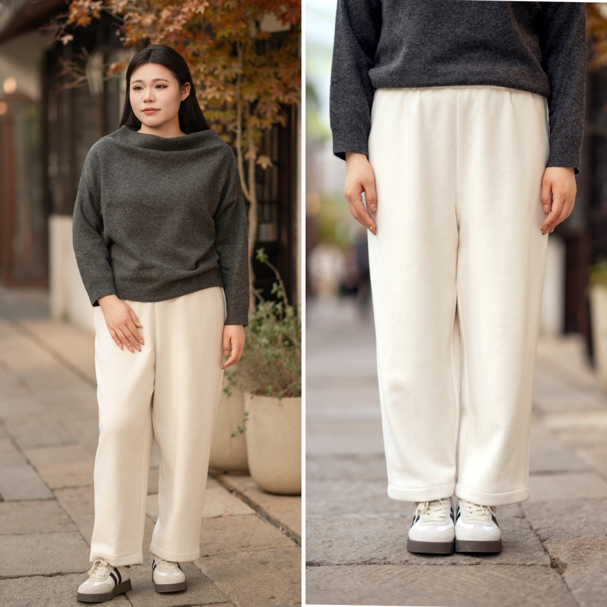 现货，今天发！【加绒牛奶裤】王炸裤🔥软软糯糯冬季百搭休闲裤，米杏色，松紧腰头，内层细密短绒，保暖舒适亲肤！面层面料：67%聚酯纤维，14.3%粘纤，7.8%锦纶，7.6%腈纶，3.3%羊毛