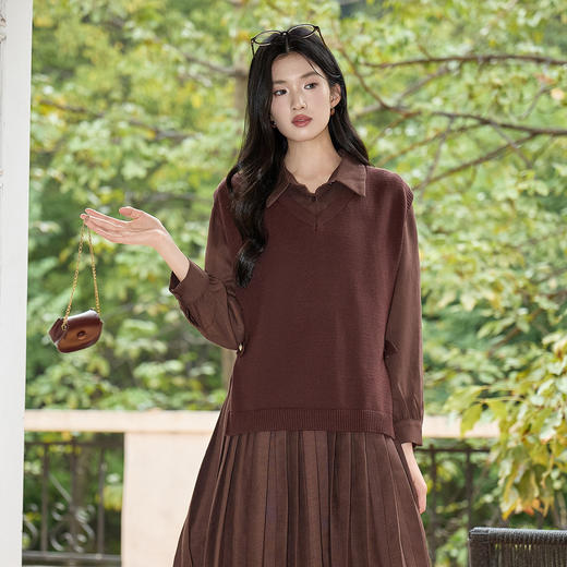 奢姿大码女装2025冬季减龄螺纹V领针织上衣胖妹妹时尚开叉马甲9854694342B 商品图2