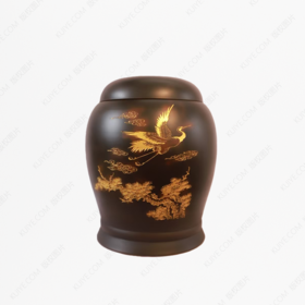 纯手工拉坯五色泥紫陶仙鹤小坛(镀金)骨灰坛骨灰盒骨灰罐