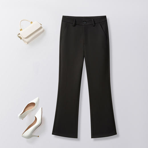 罗蒙女士微喇裤休闲百搭弹力九分裤直通喇叭裤显瘦九分裤子 商品图3