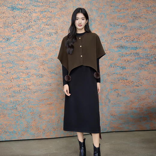 奢姿大码女装复古风斗篷连衣裙两件套胖妹妹遮肉套装秋冬中长裙9954953932AB 商品图4