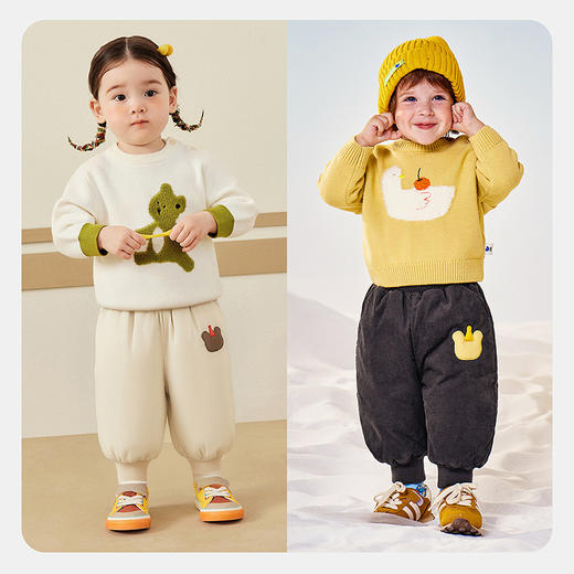 [迷你真心绒]迷你巴拉男女童宝宝拒水羽绒裤冬全棉灯芯绒萌趣裤子 商品图2