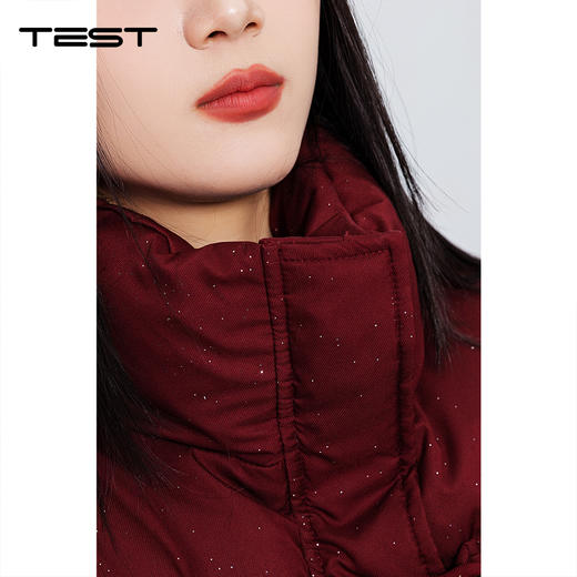 冬上新时尚复古酒红细闪立领棉衣2254193 商品图2