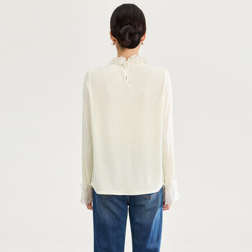 「高货wl」全新升级【铂金会员220/天猫289/差价69】(00900)洛诗琳法式浪漫四方立绒衬衫2025秋冬蕾丝花瓣领丝绒上衣 商品图2