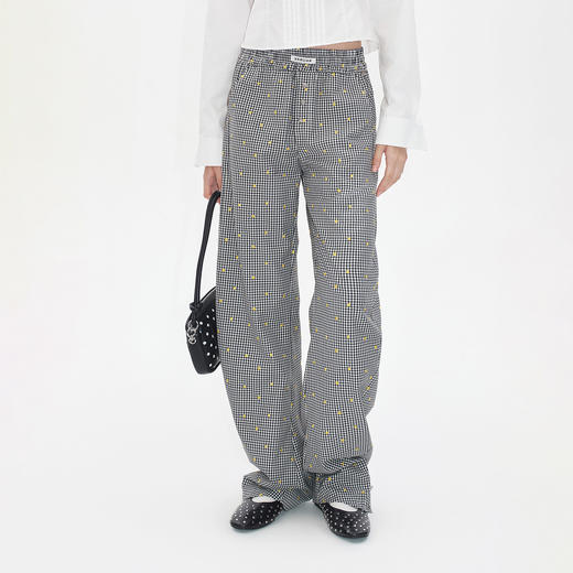 Herlian2025年秋季新品女士裤脚钉扣设计格纹绣花弯刀长裤 商品图0
