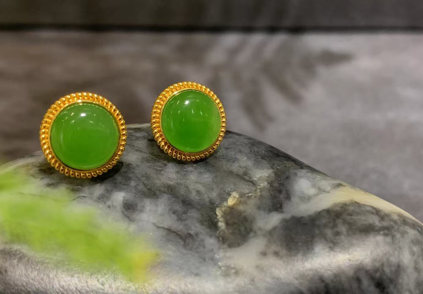 【御珠宫坊】金镶碧玉耳钉