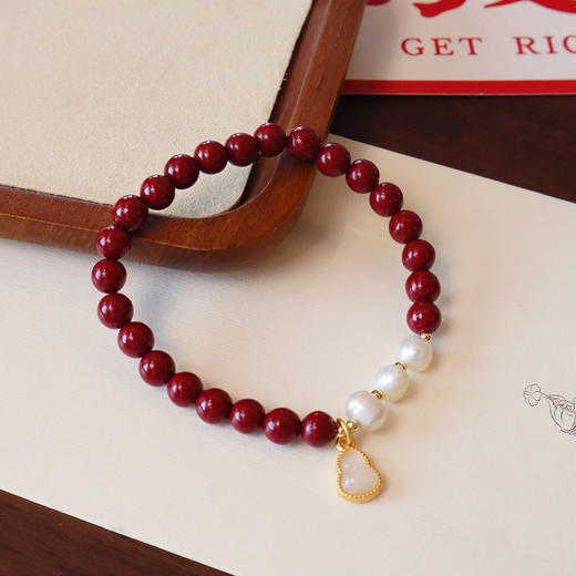 【红颜·红玛瑙朱砂手串】朱砂手串女本命年平安葫芦平安扣手链福禄淡水珍珠串珠子手饰品 商品图4