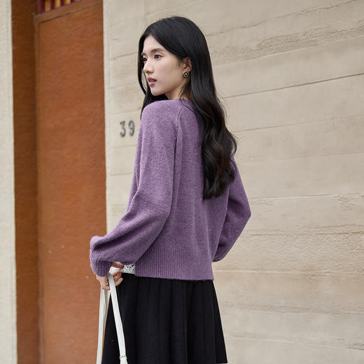 奢姿大码女装2025冬季时尚蕾丝拼接V领针织衫胖妹妹气质减龄上衣9854653951 商品图3