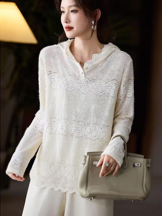 冬日里白月光绝美天使打底法式植绒蕾丝帽衫 商品图2